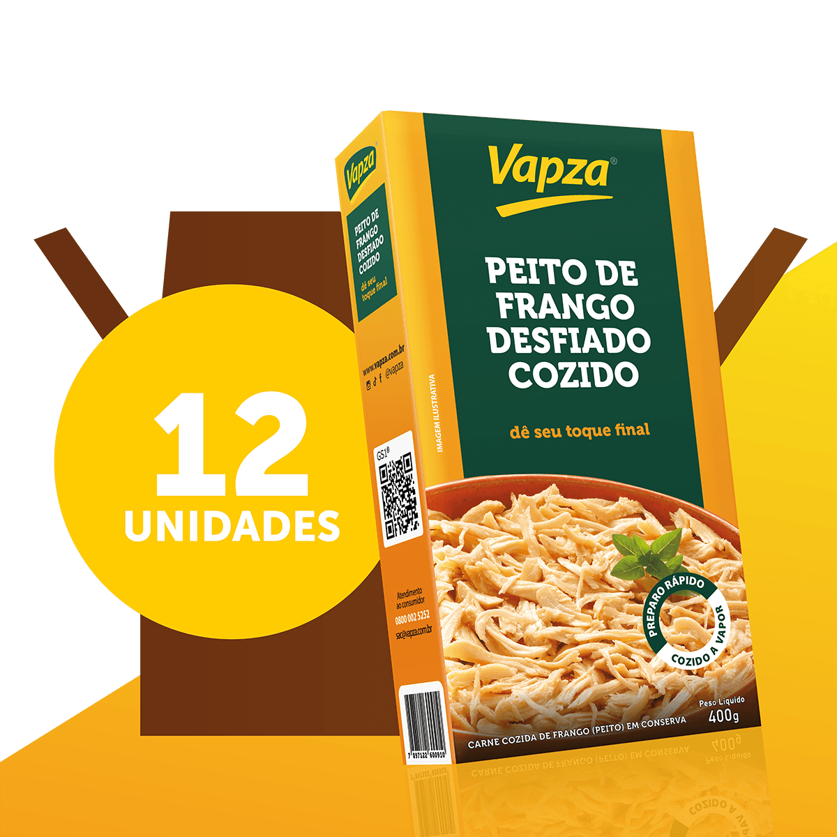 Kit  12 Peitos de Frango Desfiado Cozido 400G Vapza